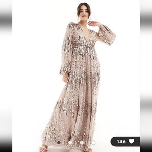 ASOS Embellished Scatter Sequin Plunge Maxi Dress 6 NEW